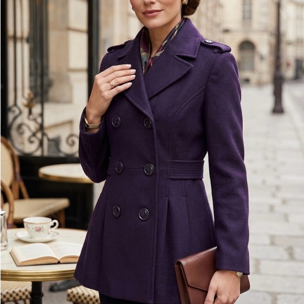Worthington Double-Breasted Purple Pea Coat